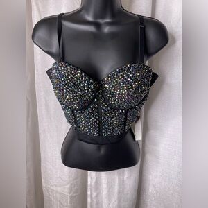 Self Multi-Colored Rhinestone Corset Top